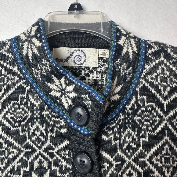 Rosie Neira Anthopologie Cardigan sz M Nordic Fair Isle Winter Snowflake wool bl - Picture 4 of 7